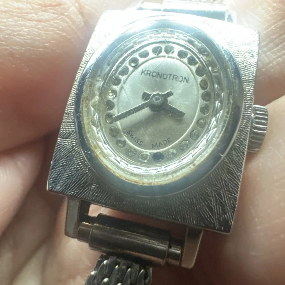 Working Vintage Kronotron Swiss Manual Wind Watch Women Silver Mesh 18mm Fit 6.5